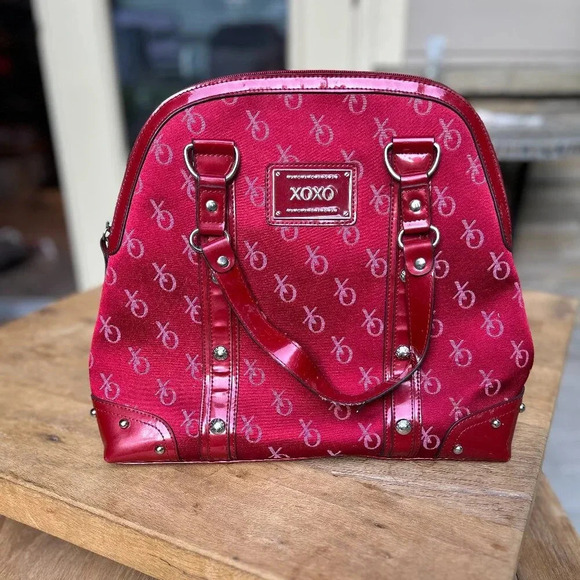 XOXO Red Patent Satchel Shoulder Bag – Monogram Studded Barbiecore Y2K Bling - Picture 4 of 10